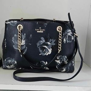 Like New! Kate Spade floral blue navy Pebbled Leather Crossbody/Satchel Bag